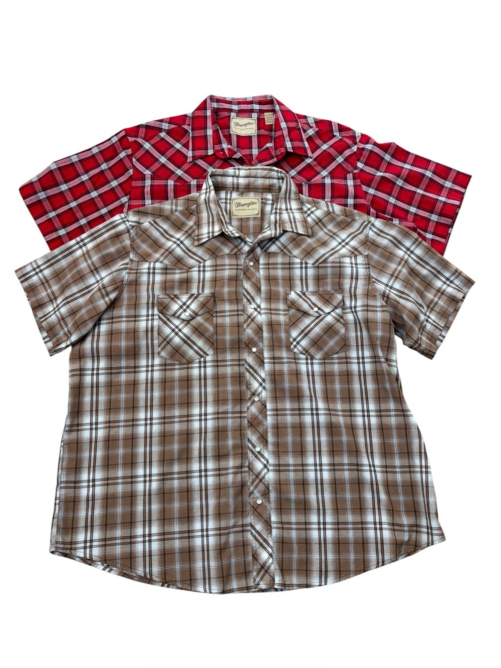 Bundle of 2 Wrangler Men's XXL Pearl-Snap Short Sleeve Plaid Button-Down Shirts